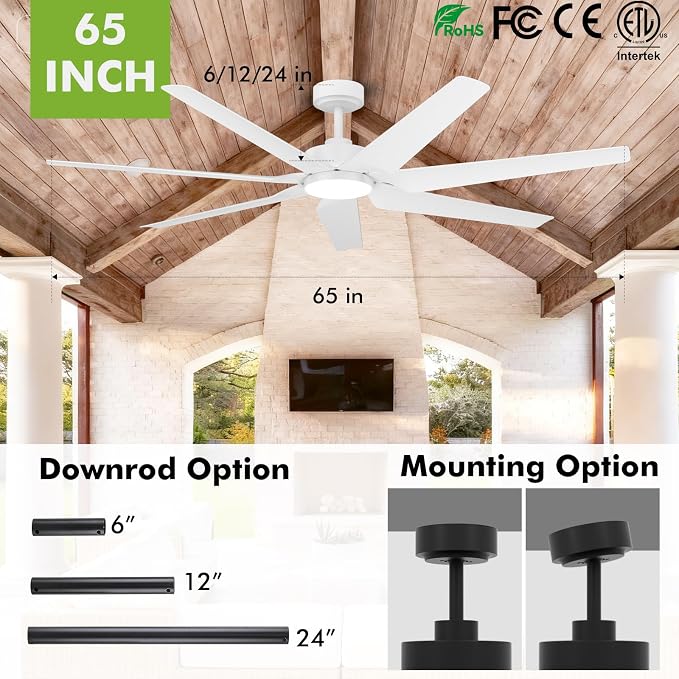 Outdoor Ceiling Fan with Light for Patio Damp Rated, Modern Smart Ceiling Fans with Alexa/App/Remote Control, 7, alternate