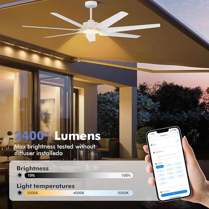 Outdoor Ceiling Fan with Light for Patio Damp Rated, Modern Smart Ceiling Fans with Alexa/App/Remote Control, 7, alternate