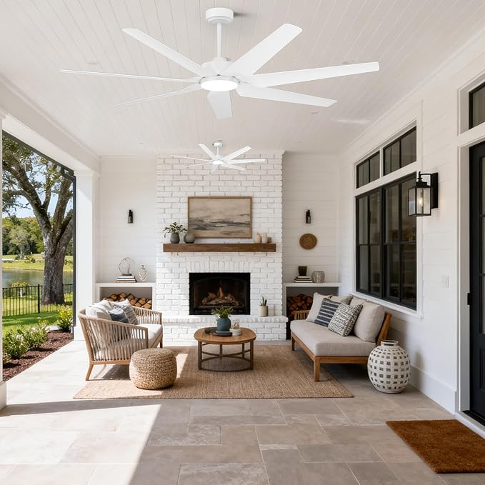 Outdoor Ceiling Fan with Light for Patio Damp Rated, Modern Smart Ceiling Fans with Alexa/App/Remote Control, 7, alternate