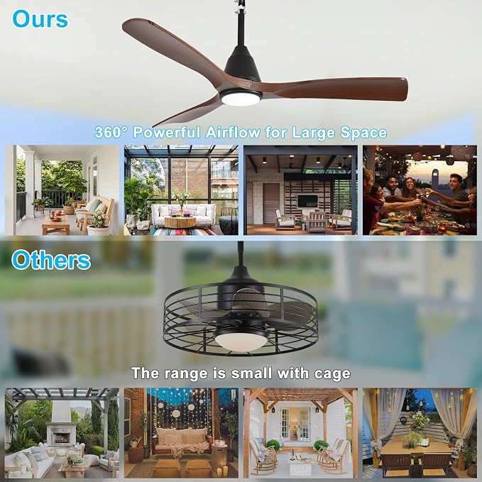 Outdoor Ceiling Fan with Lights: 52" Black Gazebo Fans Outdoor Hanging with Remote APP Control - Plug in Waterproof Fans with