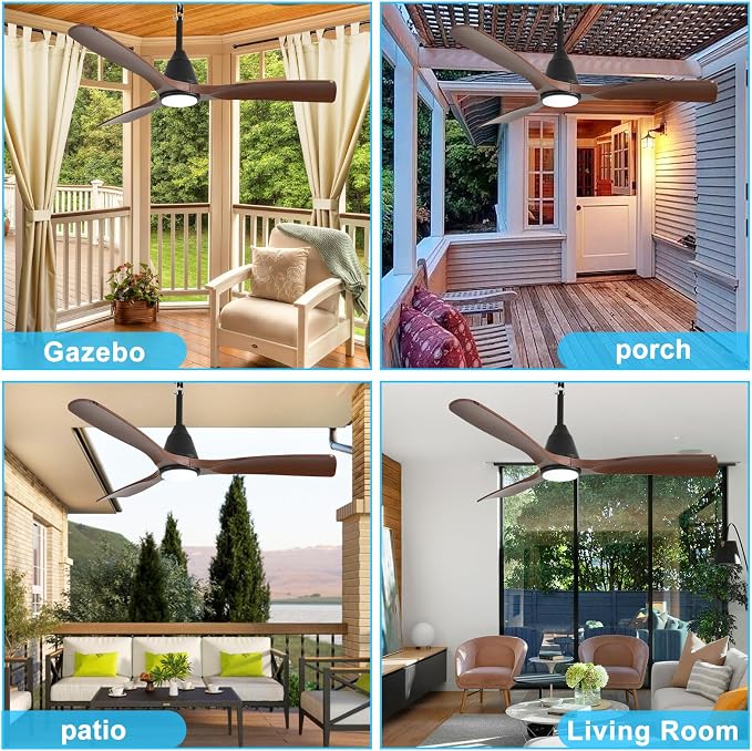 Outdoor Ceiling Fan with Lights: 52" Black Gazebo Fans Outdoor Hanging with Remote APP Control - Plug in Waterproof Fans with