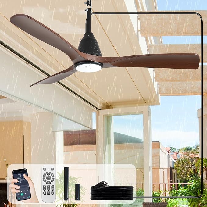 Outdoor Ceiling Fan with Lights: 52" Black Gazebo Fans Outdoor Hanging with Remote APP Control - Plug in Waterproof Fans with