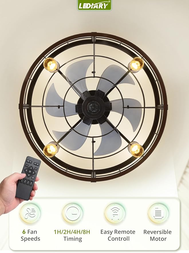 Outdoor Ceiling Fan with Lights for Patios- 22" Waterproof Plug in Gazebo Fan with Remote Control&Timer, 6-Speed Reversible