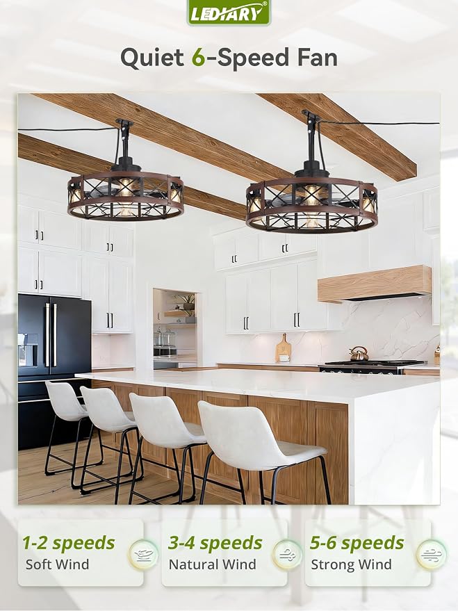 Outdoor Ceiling Fan with Lights for Patios- 22" Waterproof Plug in Gazebo Fan with Remote Control&Timer, 6-Speed Reversible