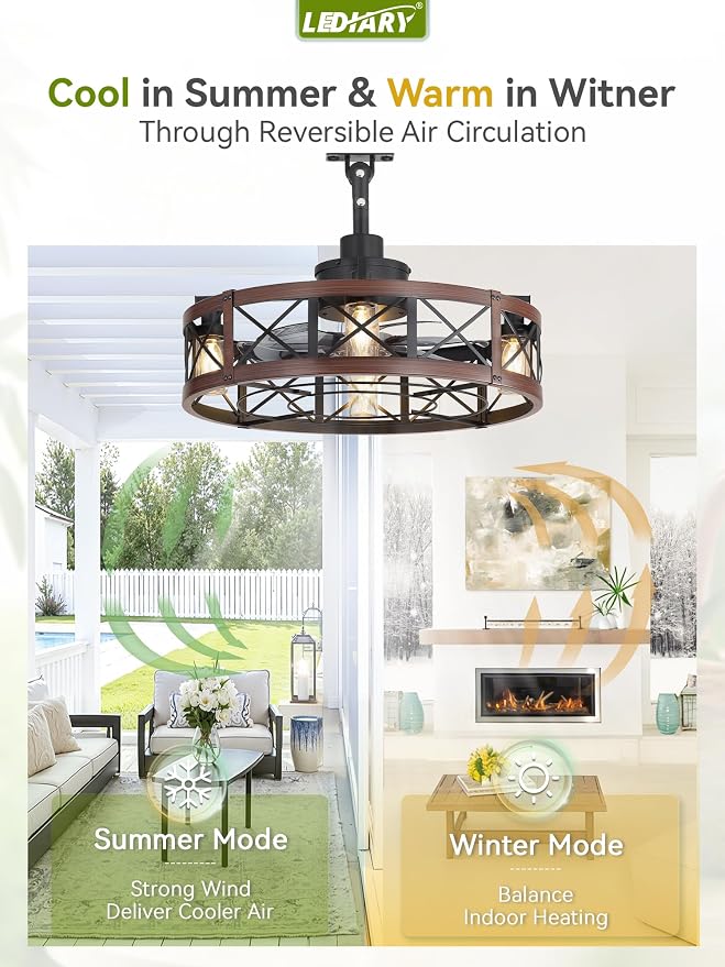 Outdoor Ceiling Fan with Lights for Patios- 22" Waterproof Plug in Gazebo Fan with Remote Control&Timer, 6-Speed Reversible