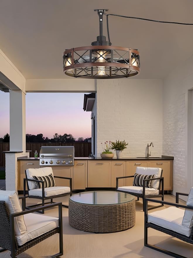 Outdoor Ceiling Fan with Lights for Patios- 22" Waterproof Plug in Gazebo Fan with Remote Control&Timer, 6-Speed Reversible