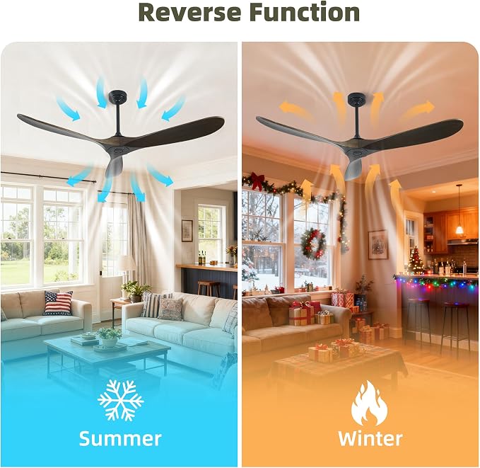 Outdoor Ceiling Fan Without Light, 60 Inch Smart Ceiling Fan with Remote & Voice Control for Alexa/Google, 3-Blade Wood Fan