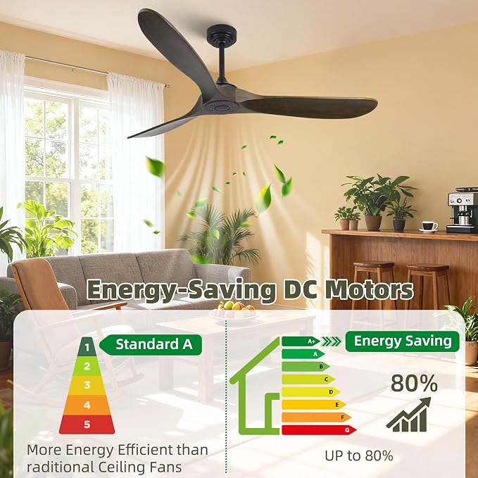 Outdoor Ceiling Fan Without Light, 60 Inch Smart Ceiling Fan with Remote & Voice Control for Alexa/Google, 3-Blade Wood Fan