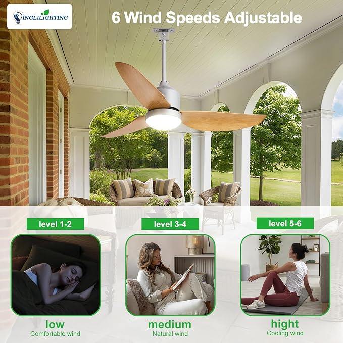Outdoor Ceiling Fans for Patios: 42" Plug in Ceiling Fans with Lights for Gazebo - Waterproof Hanging Fan with, alternate