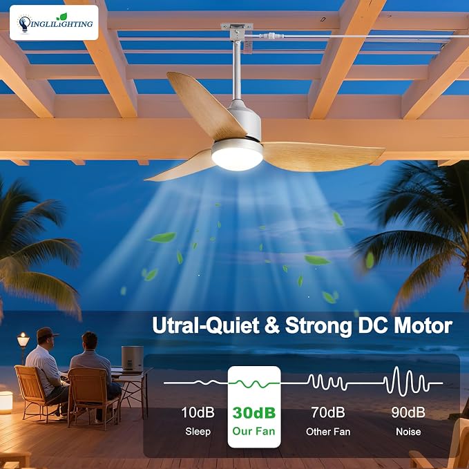 Outdoor Ceiling Fans for Patios: 42" Plug in Ceiling Fans with Lights for Gazebo - Waterproof Hanging Fan with, alternate