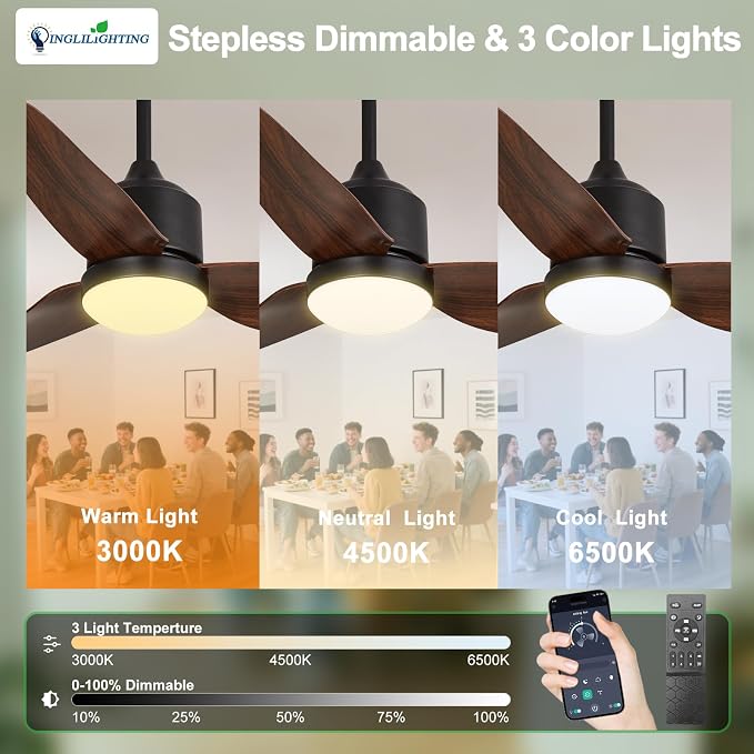 Outdoor Ceiling Fans for Patios: 42" Walnut Plug in Ceiling Fans with Lights for Gazebo - Waterproof Hanging Fan with Remote
