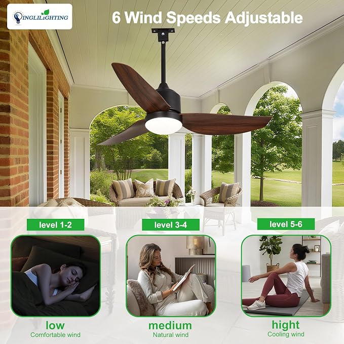 Outdoor Ceiling Fans for Patios: 42" Walnut Plug in Ceiling Fans with Lights for Gazebo - Waterproof Hanging Fan with Remote