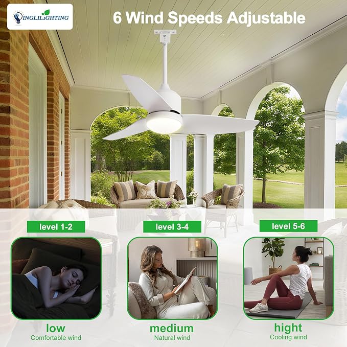 Outdoor Ceiling Fans for Patios: 42" White Plug in Ceiling Fans with Lights for Gazebo - Waterproof Hanging Fan, alternate