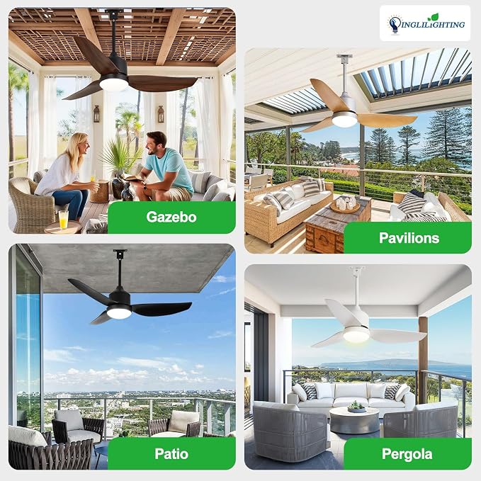 Outdoor Ceiling Fans for Patios: 42" White Plug in Ceiling Fans with Lights for Gazebo - Waterproof Hanging Fan, alternate
