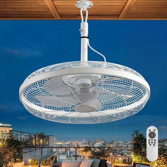 Outdoor Ceiling Fans with Lights, 20'' Gazebo Fan, Plug in Ceiling Fan for Patios, Pergola, Ceiling Fan with Remote Control