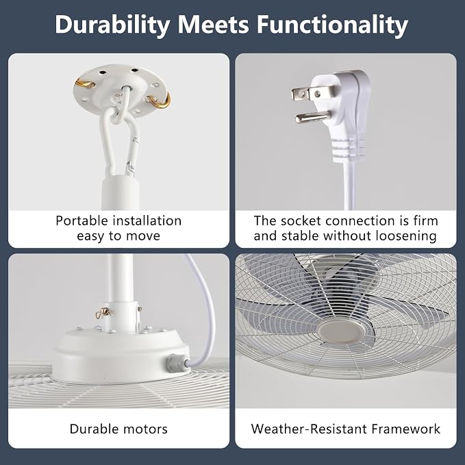 Outdoor Ceiling Fans with Lights, 20'' Gazebo Fan, Plug in Ceiling Fan for Patios, Pergola, Ceiling Fan with Remote Control