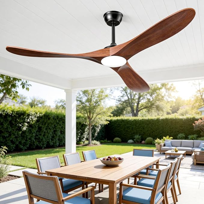 Outdoor Ceiling Fans with Lights 52 Inch, 3 Downrods, Remote Control, Indoor 3 Blade Wood Walnut Fan, DC Motor, product image