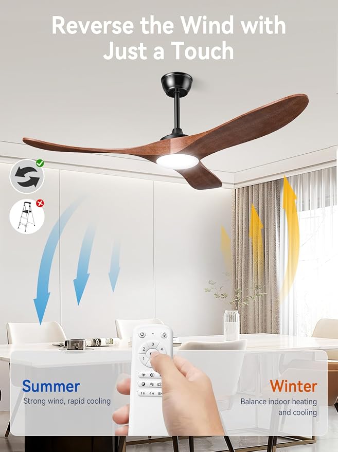Outdoor Ceiling Fans with Lights 52 Inch, 3 Downrods, Remote Control, Indoor 3 Blade Wood Walnut Fan, DC Motor, alternate