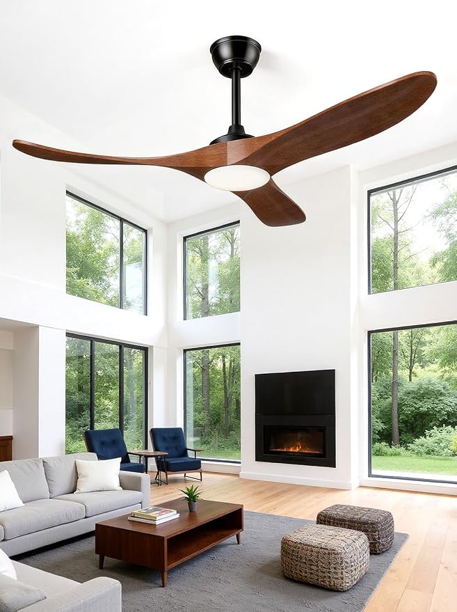 Outdoor Ceiling Fans with Lights 52 Inch, 3 Downrods, Remote Control, Indoor 3 Blade Wood Walnut Fan, DC Motor, alternate