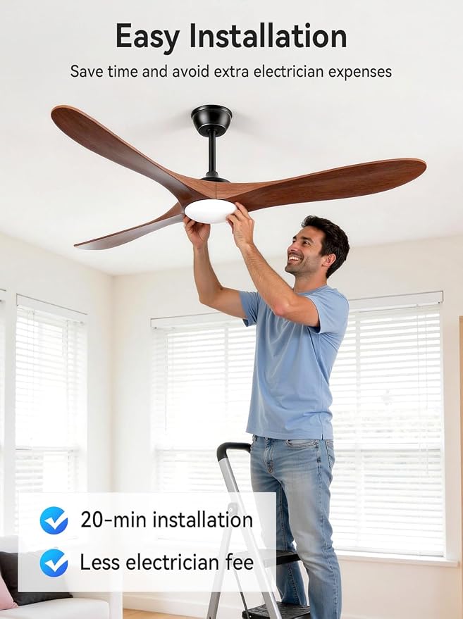 Outdoor Ceiling Fans with Lights 52 Inch, 3 Downrods, Remote Control, Indoor 3 Blade Wood Walnut Fan, DC Motor, alternate