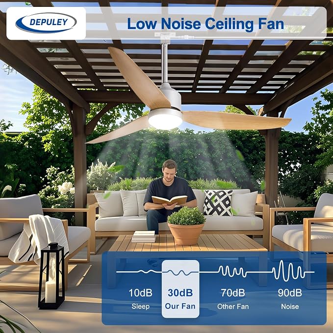 Outdoor Ceiling Fans with Lights: 52-Inch Outside Waterproof Plug-in Ceiling Fan with Light and Remote Control - 3-Blade
