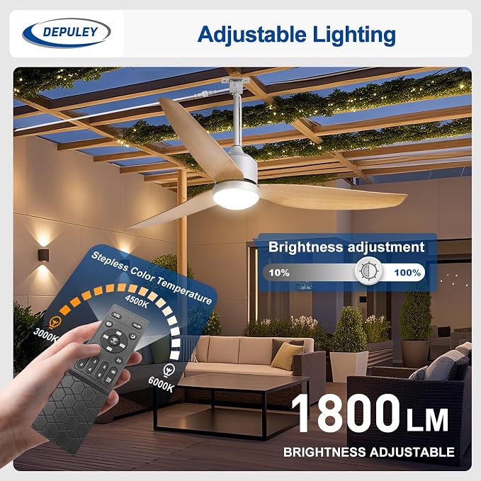 Outdoor Ceiling Fans with Lights: 52-Inch Outside Waterproof Plug-in Ceiling Fan with Light and Remote Control - 3-Blade