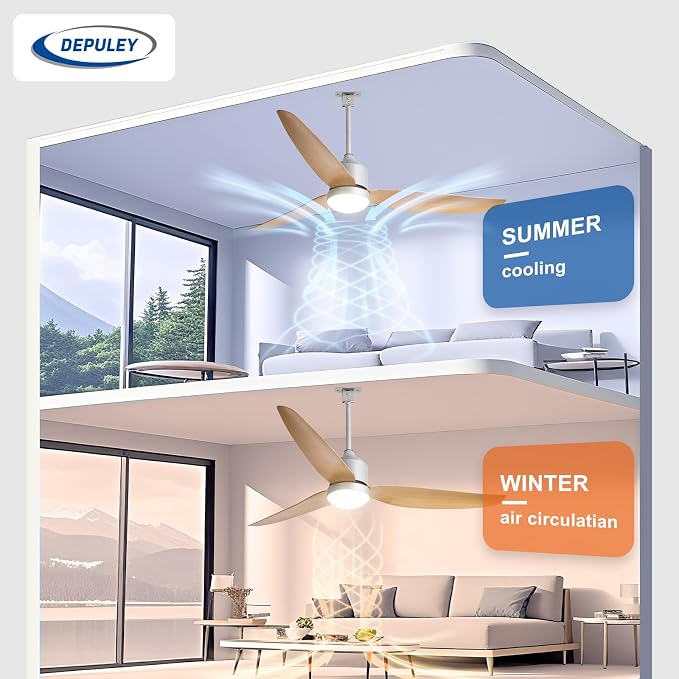 Outdoor Ceiling Fans with Lights: 52-Inch Outside Waterproof Plug-in Ceiling Fan with Light and Remote Control - 3-Blade