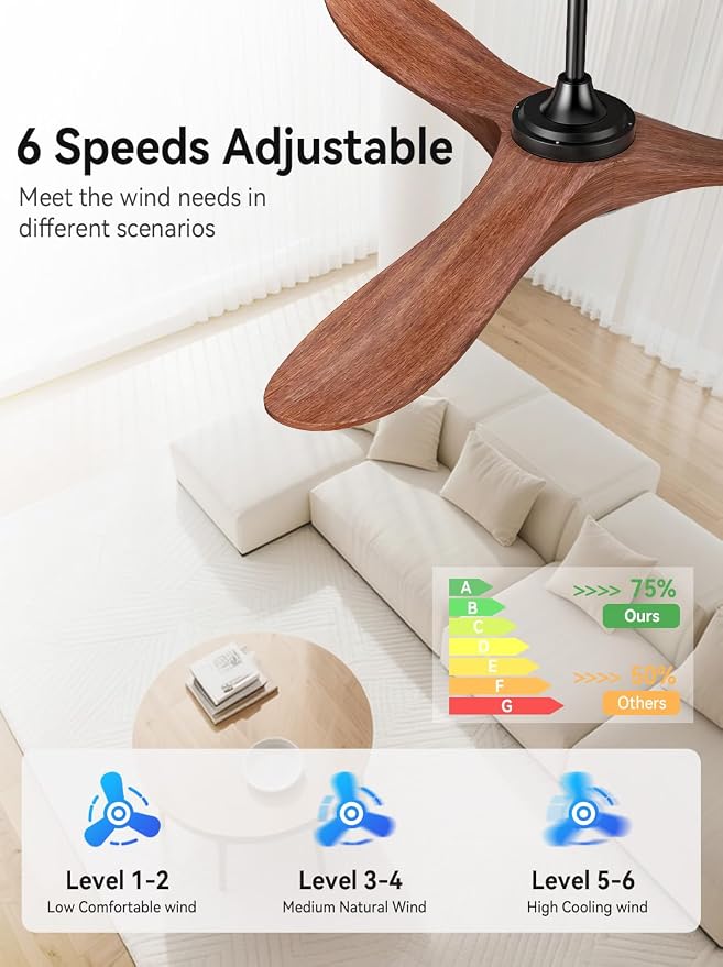 Outdoor Ceiling Fans with Lights 60 Inch, 3 Downrods, Remote Control, Indoor 3 Blade Wood Walnut Fan, DC Motor, alternate