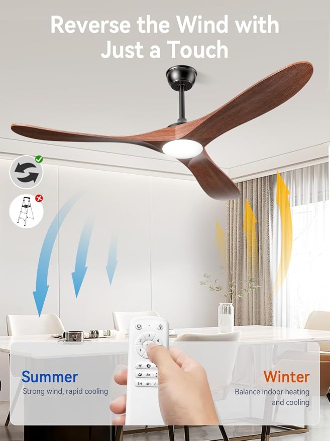 Outdoor Ceiling Fans with Lights 60 Inch, 3 Downrods, Remote Control, Indoor 3 Blade Wood Walnut Fan, DC Motor, alternate