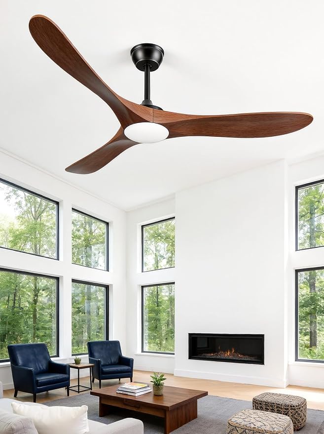 Outdoor Ceiling Fans with Lights 60 Inch, 3 Downrods, Remote Control, Indoor 3 Blade Wood Walnut Fan, DC Motor, alternate