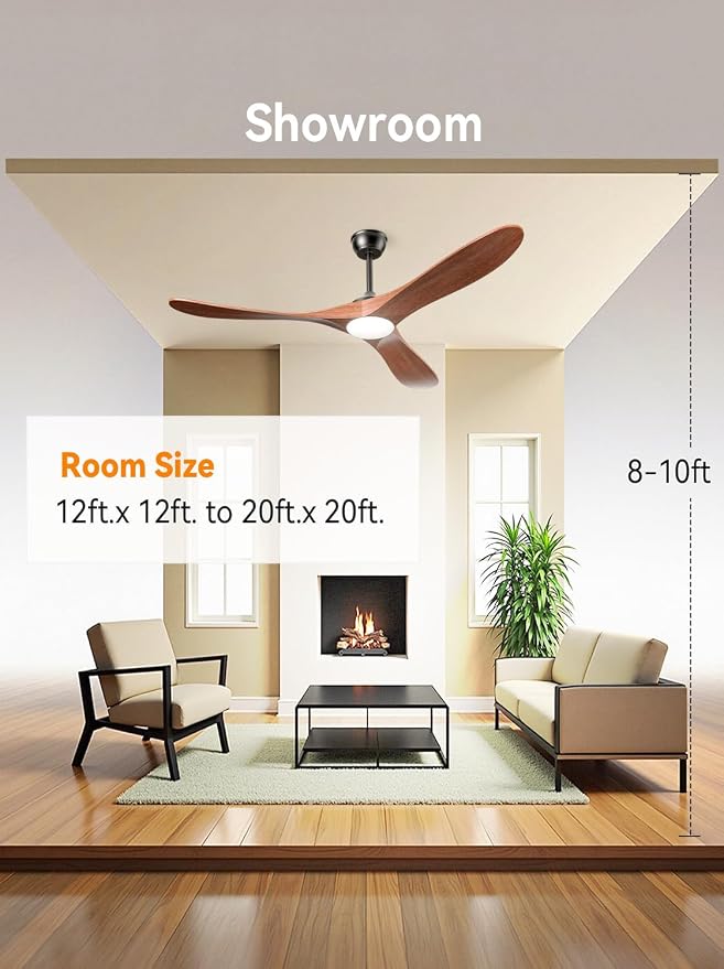 Outdoor Ceiling Fans with Lights 60 Inch, 3 Downrods, Remote Control, Indoor 3 Blade Wood Walnut Fan, DC Motor, alternate