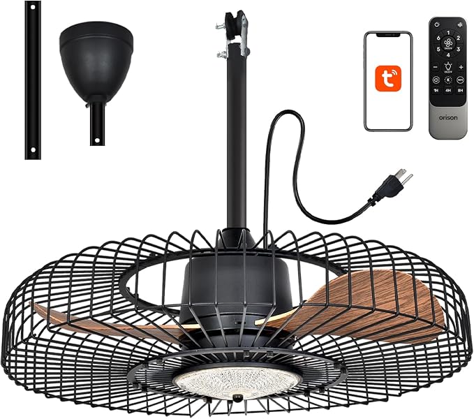 Outdoor Ceiling Fans with Lights for Patio, 24" Weatherproof Ceiling Fan, Gazebo Fan Remote & APP Control, 3CCT