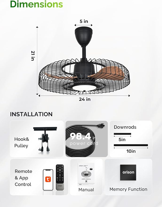 Outdoor Ceiling Fans with Lights for Patio, 24" Weatherproof Ceiling Fan, Gazebo Fan Remote & APP Control, 3CCT