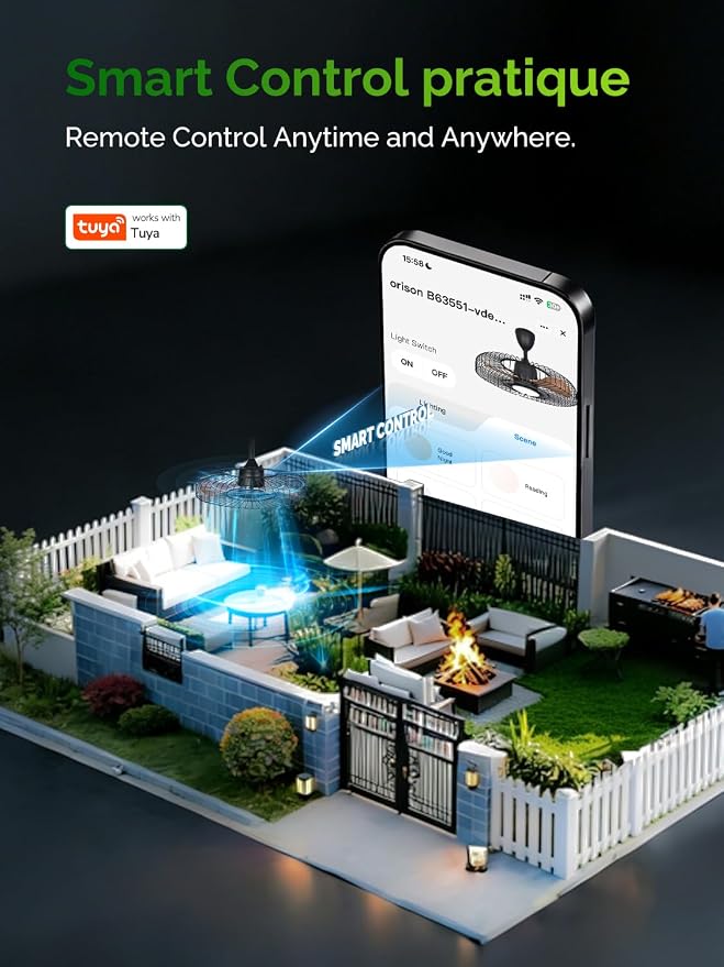 Outdoor Ceiling Fans with Lights for Patio, 24" Weatherproof Ceiling Fan, Gazebo Fan Remote & APP Control, 3CCT