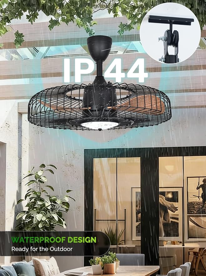 Outdoor Ceiling Fans with Lights for Patio, 24" Weatherproof Ceiling Fan, Gazebo Fan Remote & APP Control, 3CCT
