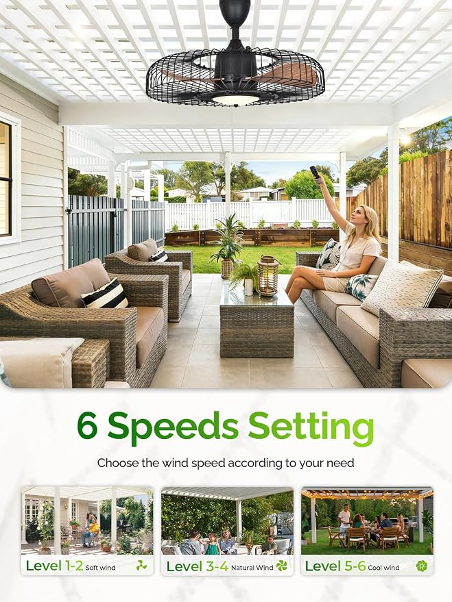 Outdoor Ceiling Fans with Lights for Patio, 24" Weatherproof Ceiling Fan, Gazebo Fan Remote & APP Control, 3CCT