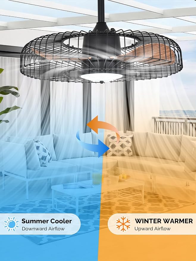 Outdoor Ceiling Fans with Lights for Patio, 24" Weatherproof Ceiling Fan, Gazebo Fan Remote & APP Control, 3CCT