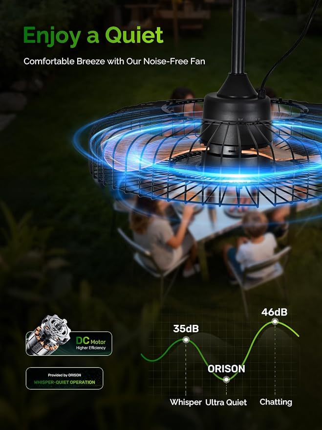 Outdoor Ceiling Fans with Lights for Patio, 24" Weatherproof Ceiling Fan, Gazebo Fan Remote & APP Control, 3CCT