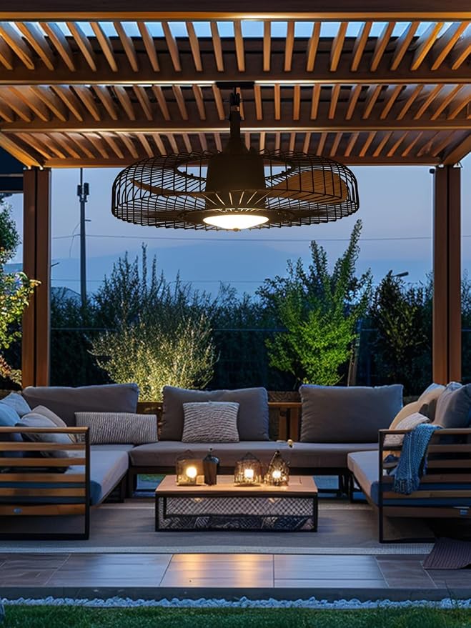 Outdoor Ceiling Fans with Lights for Patio, 24" Weatherproof Ceiling Fan, Gazebo Fan Remote & APP Control, 3CCT