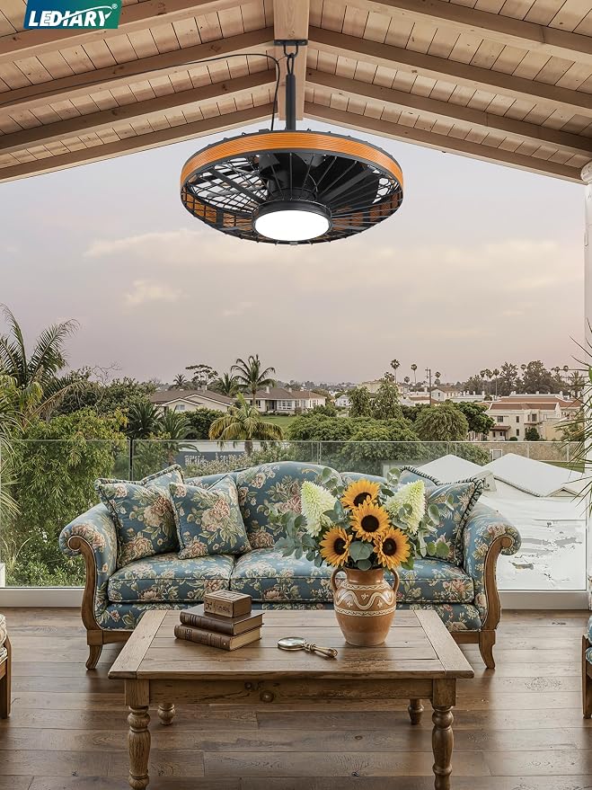 Outdoor Ceiling Fans with Lights, IP65 Waterproof Gazebo Fan with Hanging Hook,6 Speeds, 3CCT, 20 Inch Wet Rated Plug in