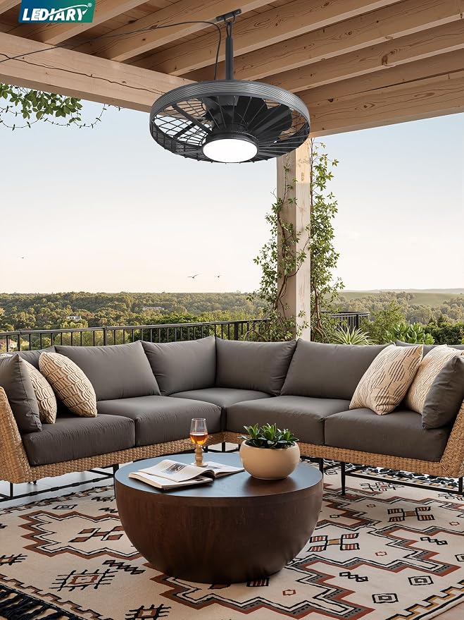 Outdoor Ceiling Fans with Lights, IP65 Waterproof Gazebo Fan with Hanging Hook,6 Speeds, 3CCT, 20 Inch Wet Rated Plug in
