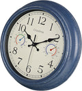 Outdoor Clock with Thermometer & Hygrometer Combo - 12" Vintage Blue Coastal Decor Waterproof Indoor Outdoor Wall Clock for