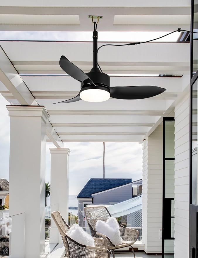 Outdoor Plug In Ceiling Fan with Light and Hook, 39" IP65 Waterproof Wet Rated Patio Ceiling Fans, Black, alternate product