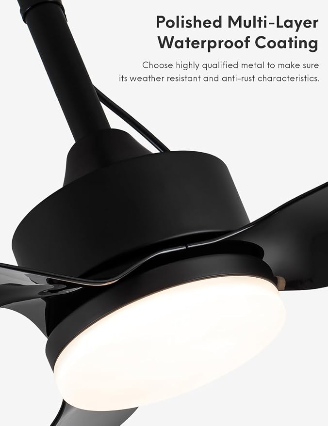 Outdoor Plug In Ceiling Fan with Light and Hook, 39" IP65 Waterproof Wet Rated Patio Ceiling Fans, Black, alternate product