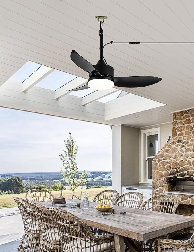 Outdoor Plug In Ceiling Fan with Light and Hook, 46" IP65 Waterproof Wet Rated Patio Ceiling Fans, Black, alternate product