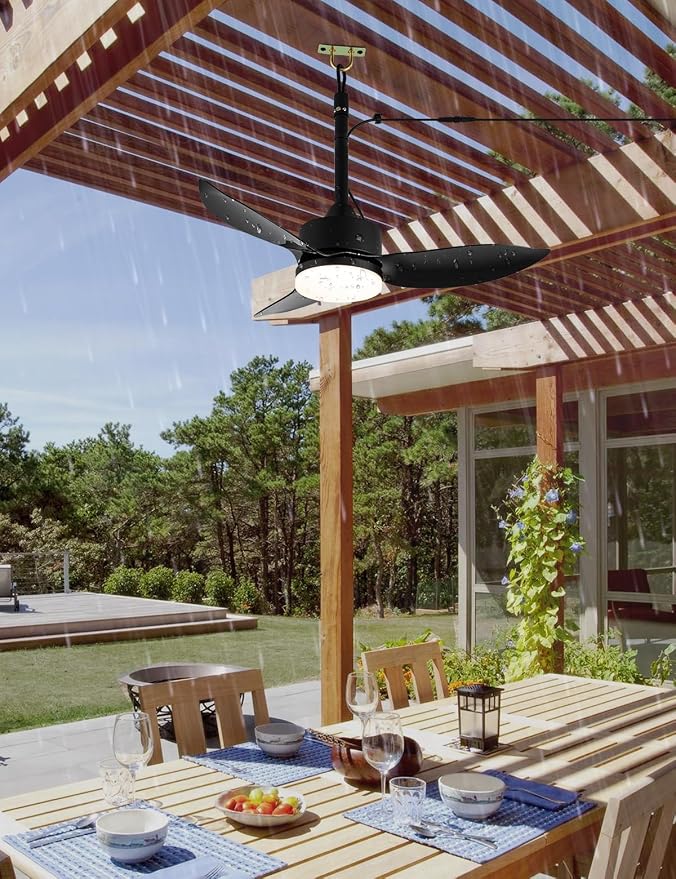 Outdoor Plug In Ceiling Fan with Light and Hook, 46" IP65 Waterproof Wet Rated Patio Ceiling Fans, Black, alternate product