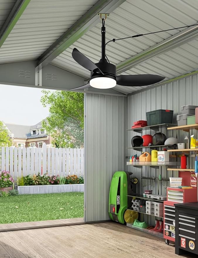 Outdoor Plug In Ceiling Fan with Light and Hook, 46" IP65 Waterproof Wet Rated Patio Ceiling Fans, Black, alternate product