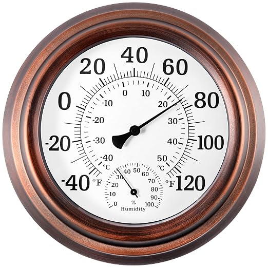 Outdoor Thermometer Hygrometer - 8'' Indoor Outdoor Thermometer Wireless, Indoor Thermometer for Room Home Temperature, No