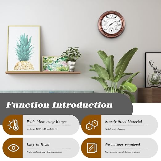 Outdoor Thermometer Hygrometer - 8'' Indoor Outdoor Thermometer Wireless, Indoor Thermometer for Room Home Temperature, No
