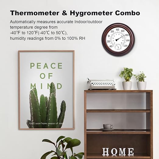 Outdoor Thermometer Hygrometer - 8'' Indoor Outdoor Thermometer Wireless, Indoor Thermometer for Room Home Temperature, No
